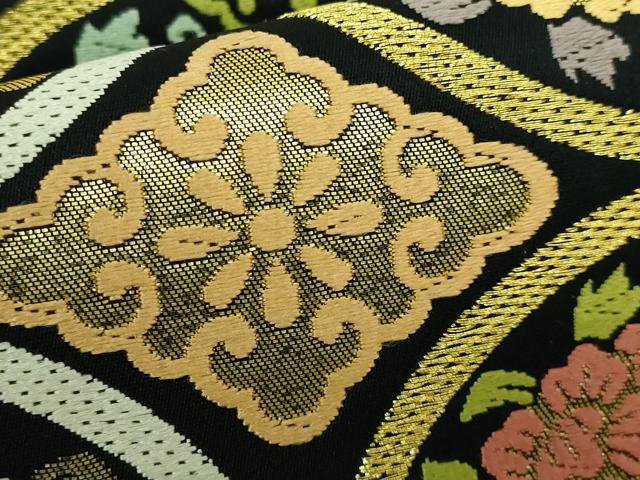 平和屋着物■極上　六通柄袋帯　唐織　名物裂類纂　黒地　金糸　逸品　DZAA7780kh5 平和屋着物□極上 六通柄袋帯 唐織 名物裂類纂 黒地 金糸 逸品