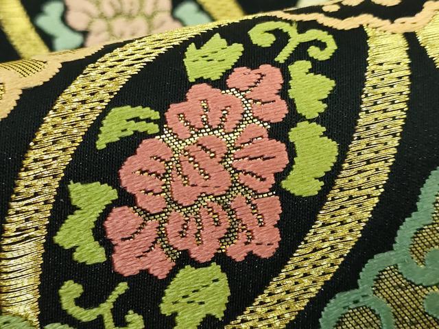 平和屋着物□極上 六通柄袋帯 唐織 名物裂類纂 黒地 金糸 逸品
