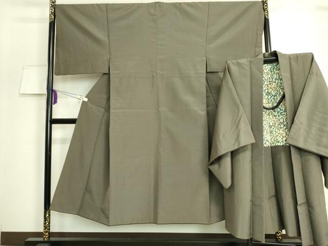 平和屋着物■極上　男性　お召　アンサンブル　長羽織　網代織　格子　江戸鼠色地　逸品　DZAA7800kh5