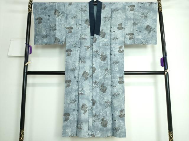 平和屋着物□極上 男性 紬 アンサンブル 長羽織(羽織紐付き)・長襦袢  