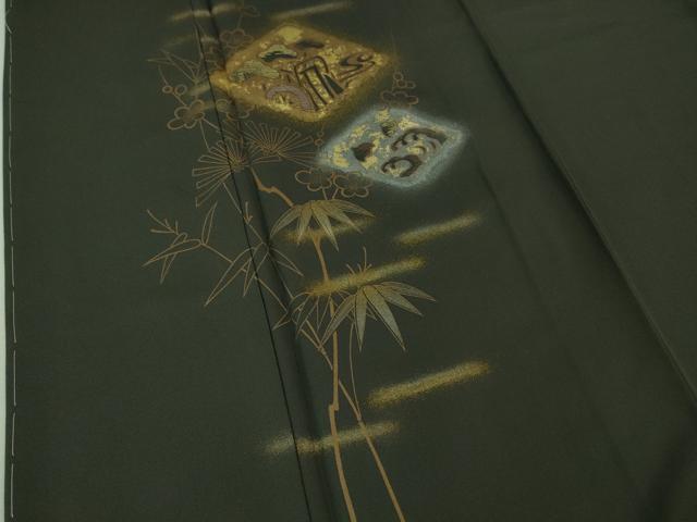 平和屋着物□極上 訪問着 松竹梅 立波に千鳥 千歳茶色地 反端