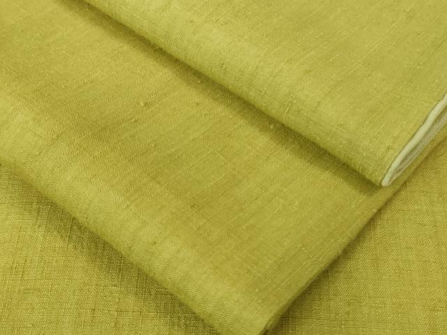 平和屋着物■極上　本場結城紬　重要無形文化財　色無地　緑黄色　逸品　DZAA7832kh5
