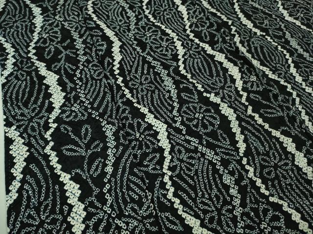 平和屋着物□極上 小紋 絞り 立涌花文 黒地 逸品 DZAA7836kh5