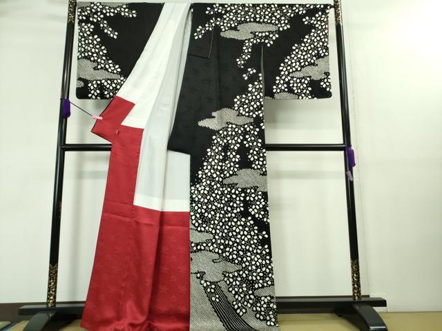 平和屋着物□極上 訪問着 絞り 枝垂れ花 黒地 逸品 DZAA7253kh5