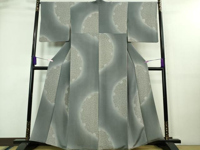 平和屋着物■極上　小紋　鹿の子雪輪文　暈し染め　紺鼠色地　鬼しぼ縮緬　逸品　DZAA7842kh5