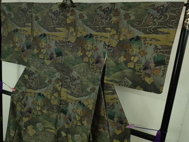 平和屋着物■極上　本場大島紬　百人一首　蔦の葉　さが美扱い　逸品　DZAA7851kh5 平和屋着物□極上 本場大島紬 百人一首 蔦の葉 さが美扱い 逸品