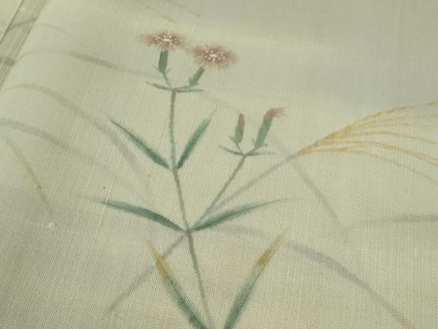 平和屋着物■極上　夏物　絹芭蕉　訪問着　手描き　すすき　枝花文　暈し染め　白梅鼠色地　逸品　DZAA7878kh5_5