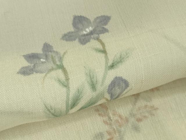 平和屋着物■極上　夏物　絹芭蕉　訪問着　手描き　すすき　枝花文　暈し染め　白梅鼠色地　逸品　DZAA7878kh5_6