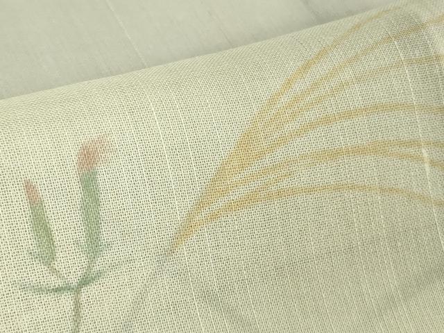 平和屋着物■極上　夏物　絹芭蕉　訪問着　手描き　すすき　枝花文　暈し染め　白梅鼠色地　逸品　DZAA7878kh5_7