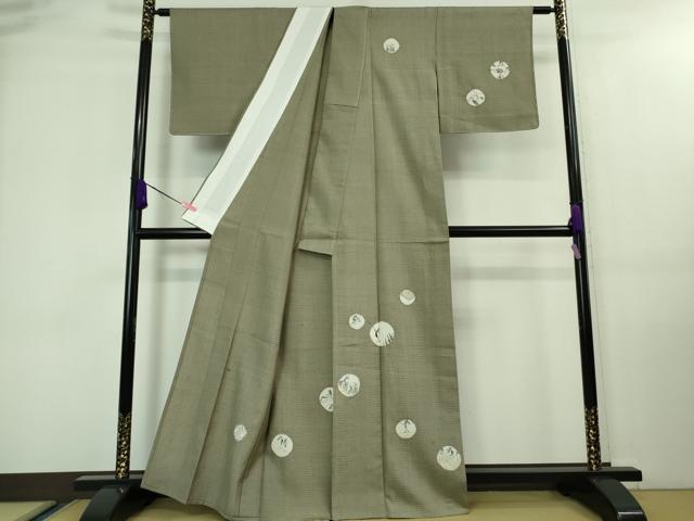 平和屋着物▽極上　訪問着　単衣　紬地　手描き　ゴルフ　河童　カッパ　兎　鹿　灰汁色地　逸品　未使用　DZAA7879kh5_1