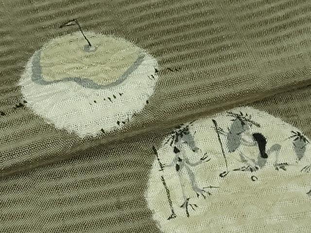 平和屋着物▽極上　訪問着　単衣　紬地　手描き　ゴルフ　河童　カッパ　兎　鹿　灰汁色地　逸品　未使用　DZAA7879kh5_5