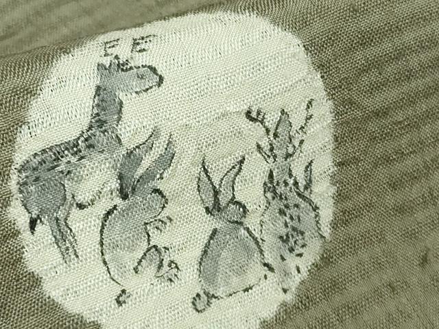 平和屋着物■極上　訪問着　単衣　紬地　手描き　ゴルフ　河童　カッパ　兎　鹿　灰汁色地　逸品　未使用　DZAA7879kh5 平和屋着物□極上 訪問着 単衣 紬地 手描き ゴルフ 河童 カッパ 兎 鹿