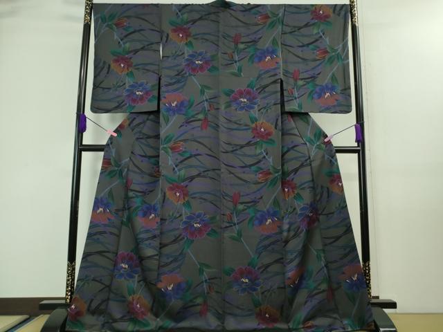 平和屋着物■極上　小紋　露芝花文　羊羹色地　金彩　ロング丈　逸品　未使用　DZAA7897kh5