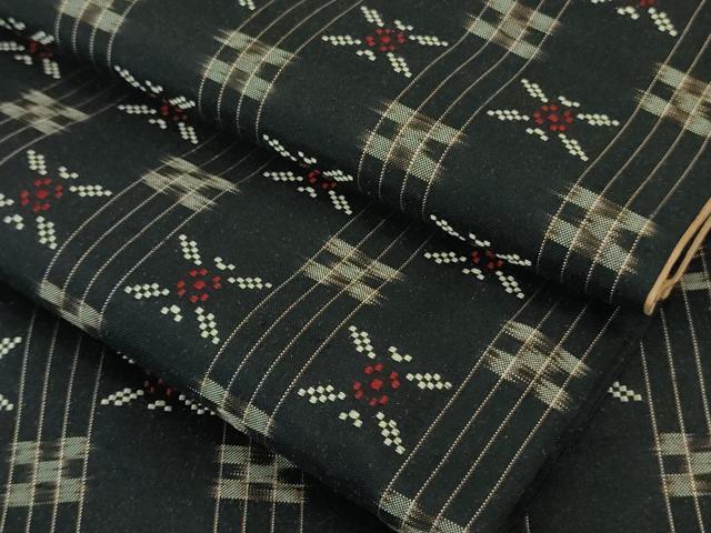 平和屋本店□極上 本場琉球 読谷山花織 紬地 黒地 逸品 未使用 DZAA4299kh5