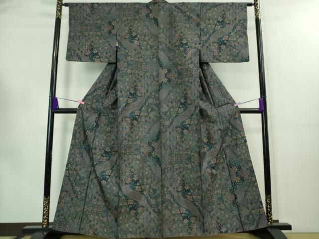 平和屋着物●男性　小紋　間道　黒地　胴抜き仕立て　正絹　逸品　CABA4691vp 平和屋着物○男性 小紋 間道 黒地 胴抜き仕立て 正絹 逸品 CABA4691vp 正絹