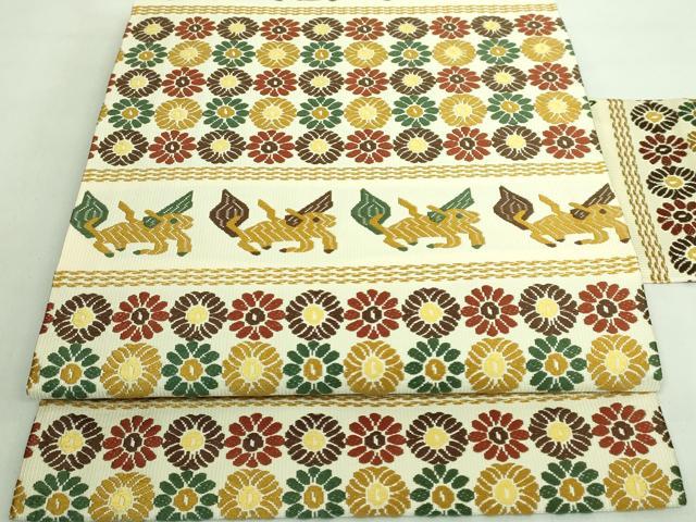 平和屋本店■極上　龍村晋謹製　九寸名古屋帯　唐織　名物いちご裂麒麟文　逸品　DZAA7961kh5