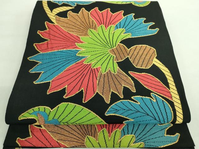 平和屋着物■極上　桝屋高尾　六通柄　本袋帯　花唐草　黒地　逸品　DZAA7977kh5