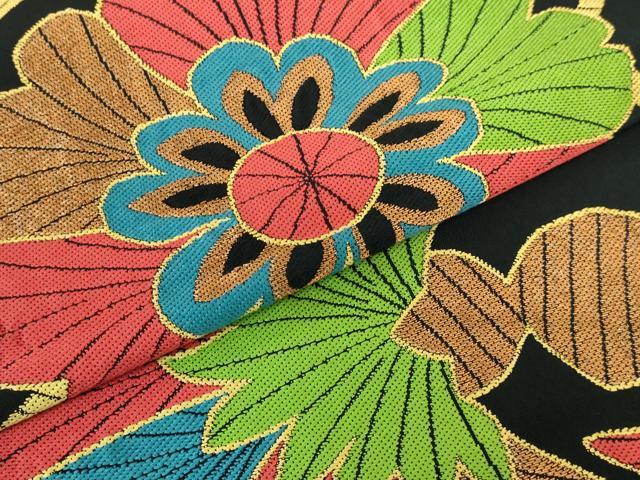 平和屋着物□極上 桝屋高尾 六通柄 本袋帯 花唐草 黒地 逸品