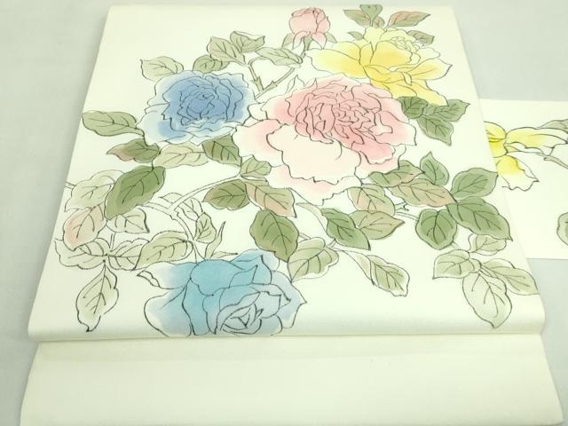 平和屋着物■極上　九寸名古屋帯　作家物　手描き　薔薇　バラ　逸品　DZAA7996kh5