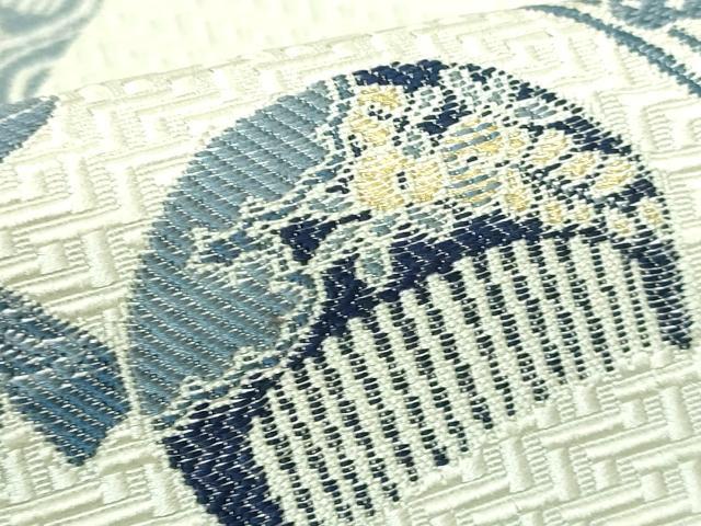 平和屋着物■極上　本場筑前博多織　八寸名古屋帯　本藍　櫛　簪　金糸　逸品　DZAA7999kh5 平和屋着物□極上 本場筑前博多織 八寸名古屋帯 本藍 櫛 簪