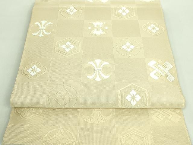 平和屋着物■極上　西陣　河村織物　河村つづれ　八寸名古屋帯　唐織　市松宝尽くし　榛色地　金糸　逸品　DZAA8000kh5