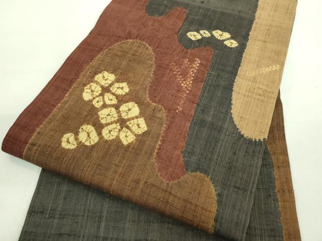 平和屋着物■極上　九寸名古屋帯　生紬地　絞り　霞文　逸品　DZAA8006kh5 平和屋着物□極上 九寸名古屋帯 生紬地 絞り 霞文 逸品