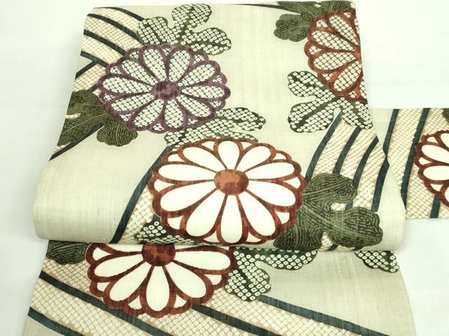 平和屋本店■極上　夏物　摺型友禅　京都　多ち花　九寸名古屋帯　生紬地　菊　逸品　未使用　DZAA8011kh5