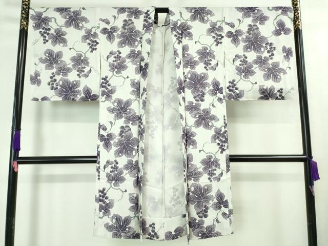 平和屋着物■極上　長羽織　スリーシーズン　春夏秋　塵除け　紋紗　葡萄蔦の葉　羽織紐・反端付き　逸品　未使用　DZAA8064kh5