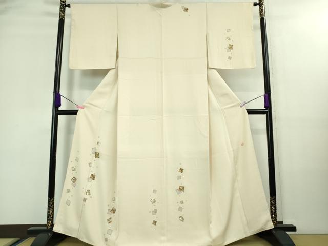 平和屋着物■極上　訪問着　作家物　恒生　駒刺繍　破れ色紙吉祥文　鳥の子色地　金彩　ますいわ屋扱い　逸品　未使用　DZAA8067kh5