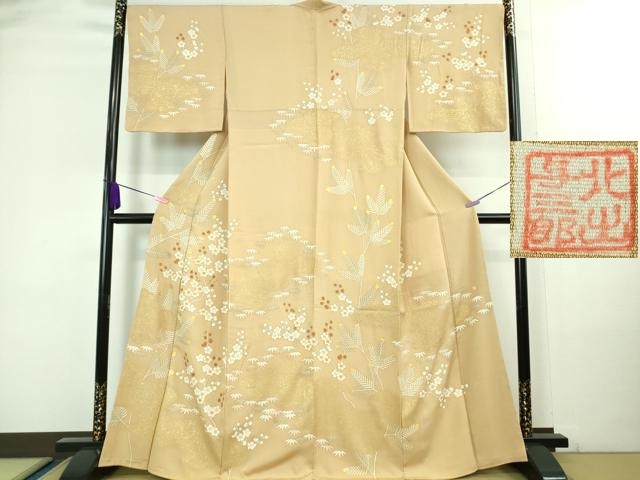 皇室献上作家北出与三郎落款 正絹 着物“ご来光に視線を誘う大王松”訪問着P+60 皇室献上作家北出与三郎落款 正絹 着物“ご来光に視線を誘う大王