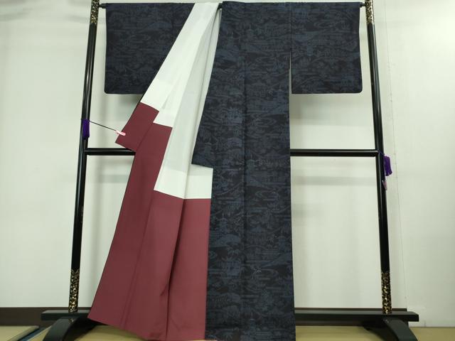 平和屋本店□極上 本場結城紬 重要無形文化財 80亀甲 舞花文 梅