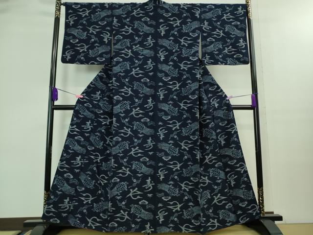 平和屋着物■極上　久留米絣　袷　綿　飛鶴寿　蓑亀　逸品　DZAA8139kh5