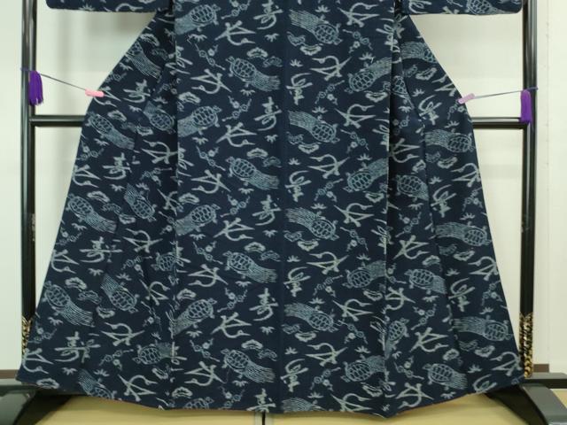 平和屋着物■極上　久留米絣　袷　綿　飛鶴寿　蓑亀　逸品　DZAA8139kh5 平和屋着物□極上 久留米絣 袷 綿 飛鶴寿 蓑亀 逸品 DZAA8139kh5