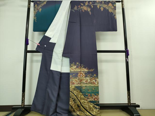 平和屋着物○訪問着 更紗鳳凰花文 暈し染め 金彩 正絹 逸品