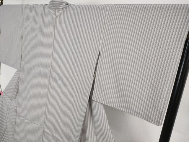 平和屋着物□極上 本塩沢 やまだ織 単衣 縞 小出マサイ作