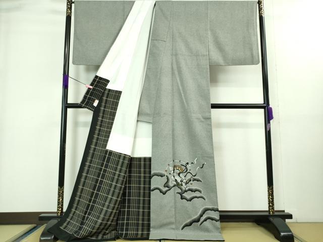 平和屋本店□極上 訪問着 お召地 風神雷神 ロング丈 逸品 DZAA8210kh5