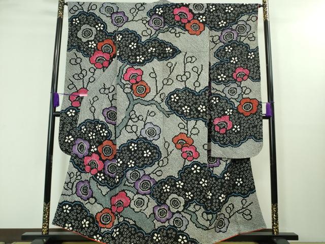 平和屋本店■極上　振袖　総絞り　梅文　黒地　逸品　未使用　DZAA8244kh5