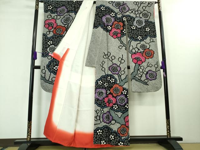 平和屋本店□極上 振袖 総絞り 梅文 黒地 逸品 未使用 DZAA8244kh5