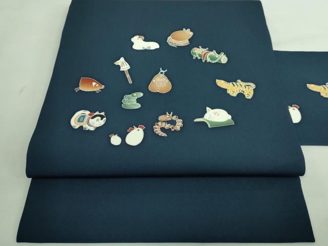 平和屋着物■極上　塩瀬　九寸名古屋帯　干支　十二支　金彩　褐返色地　逸品　DZAA8258kh5