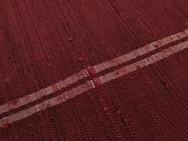 平和屋本店○極上 浦野理一 経節紬 九寸名古屋帯 葡萄色地 たとう紙