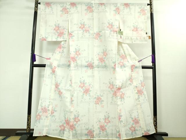 平和屋着物□極上 夏物 本場小千谷ちぢみ 草花文 麻 逸品 未使用