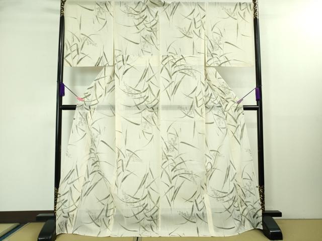 平和屋着物■極上　夏物　結城紬　夏結城　ロング丈　小紋柄　枝葉花文　手描き　逸品　DZAA8372kh5