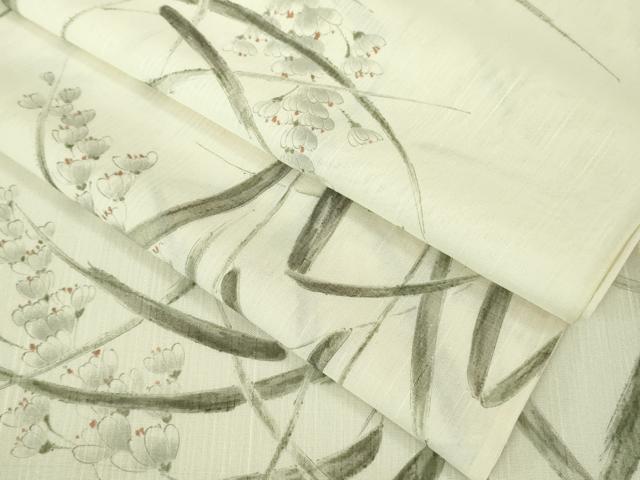 平和屋着物■極上　夏物　結城紬　夏結城　ロング丈　小紋柄　枝葉花文　手描き　逸品　DZAA8372kh5 平和屋着物□極上 夏物 結城紬 夏結城 ロング丈 小紋柄 枝葉花文