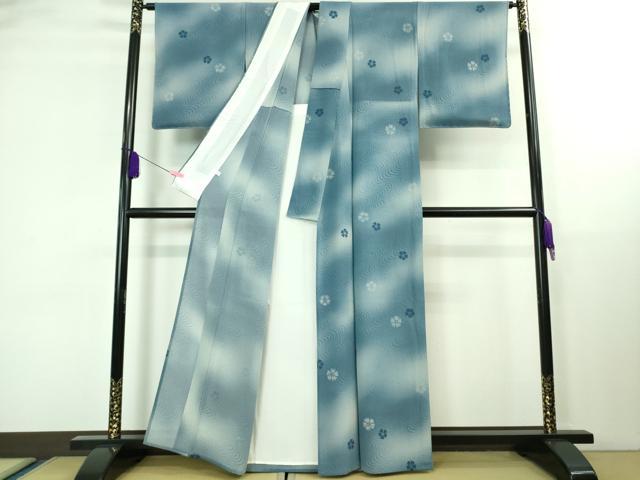 平和屋本店■極上　夏物　池田重子コレクション　小紋　絽縮緬　流水花文　暈し染め　銀彩　伊と幸　反端付き　逸品　未使用　DZAA8384kh5_1