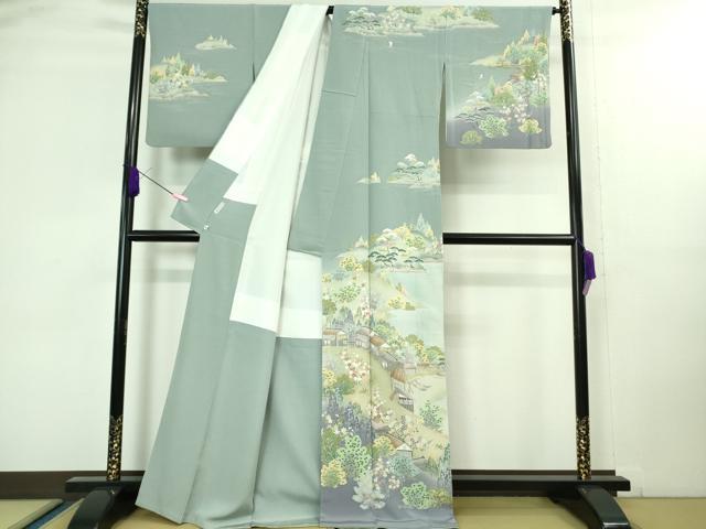 平和屋着物□極上 訪問着 友禅 浜松風景文 暈し染め 秘色色
