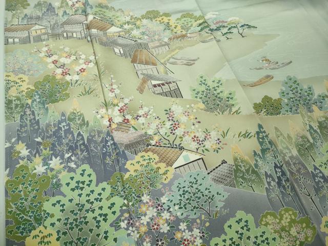 平和屋着物□極上 訪問着 友禅 浜松風景文 暈し染め 秘色色