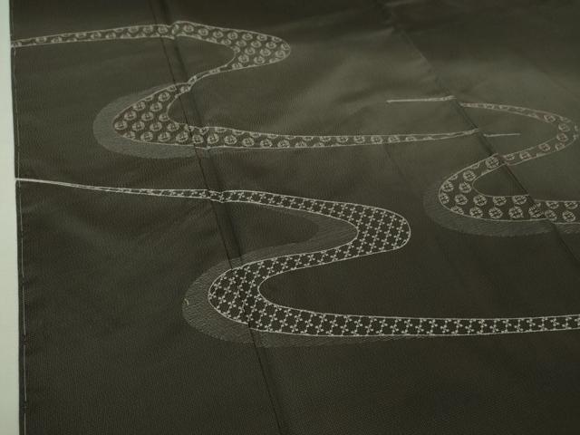 平和屋着物○極上 本場縞大島紬 訪問着 刺し子 刺繍 流水文 逸品 未