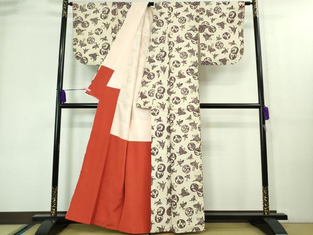 平和屋本店■極上　浦野理一　経節紬　舞蝶花丸文　逸品　DZAA8443kh5_1