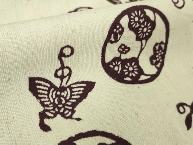 平和屋本店□極上 浦野理一 経節紬 舞蝶花丸文 逸品