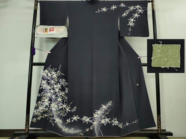 平和屋着物■極上　本加賀友禅作家　訪問着　こでまり　暈し染め　紫黒色地　証紙付き　逸品　DZAA8449kh5